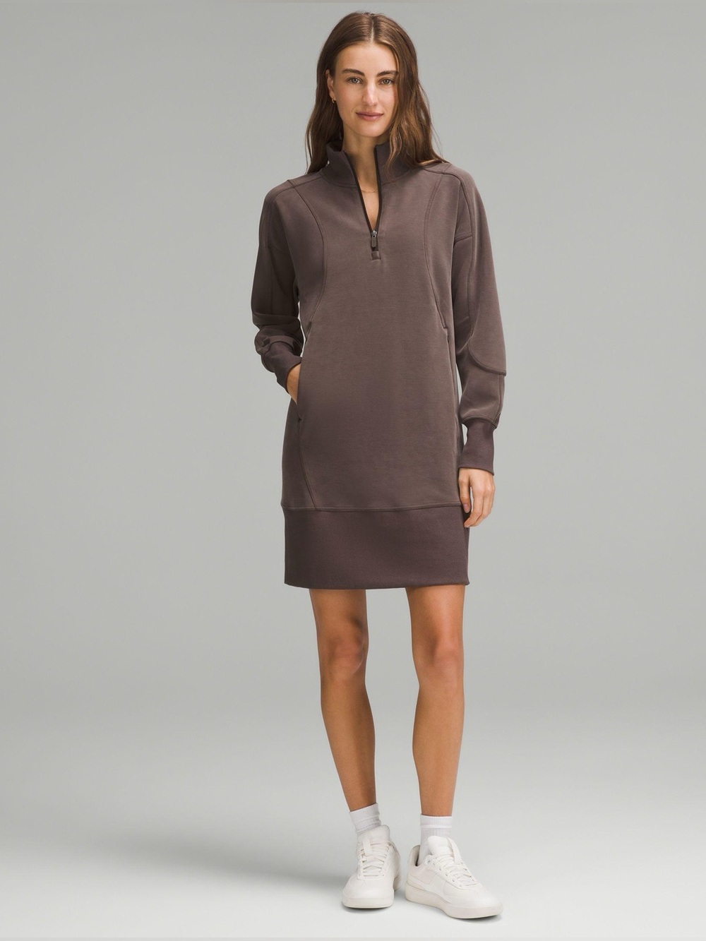 Lululemon Softstreme Long Sleeve Half Zip Mini Dress Expresso Brown Size 8